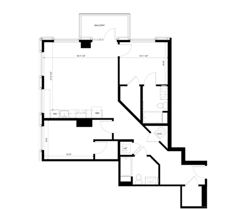 Floor plan for 2 beds, 2 baths, 1133 sqft